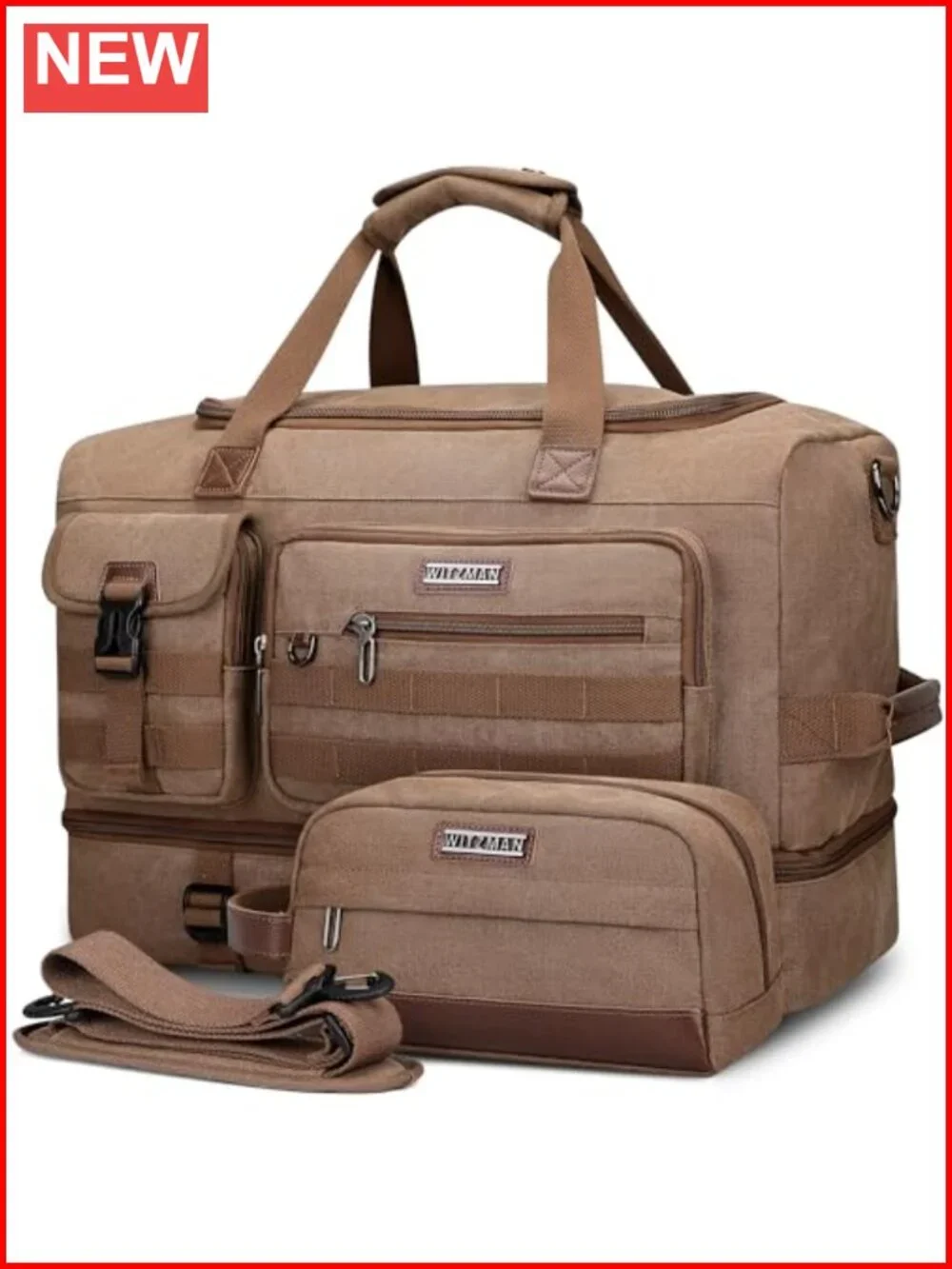 Canvas Duffle Bag 50L Weekend Travel with Shoe Compartment and Toiletry Bag
